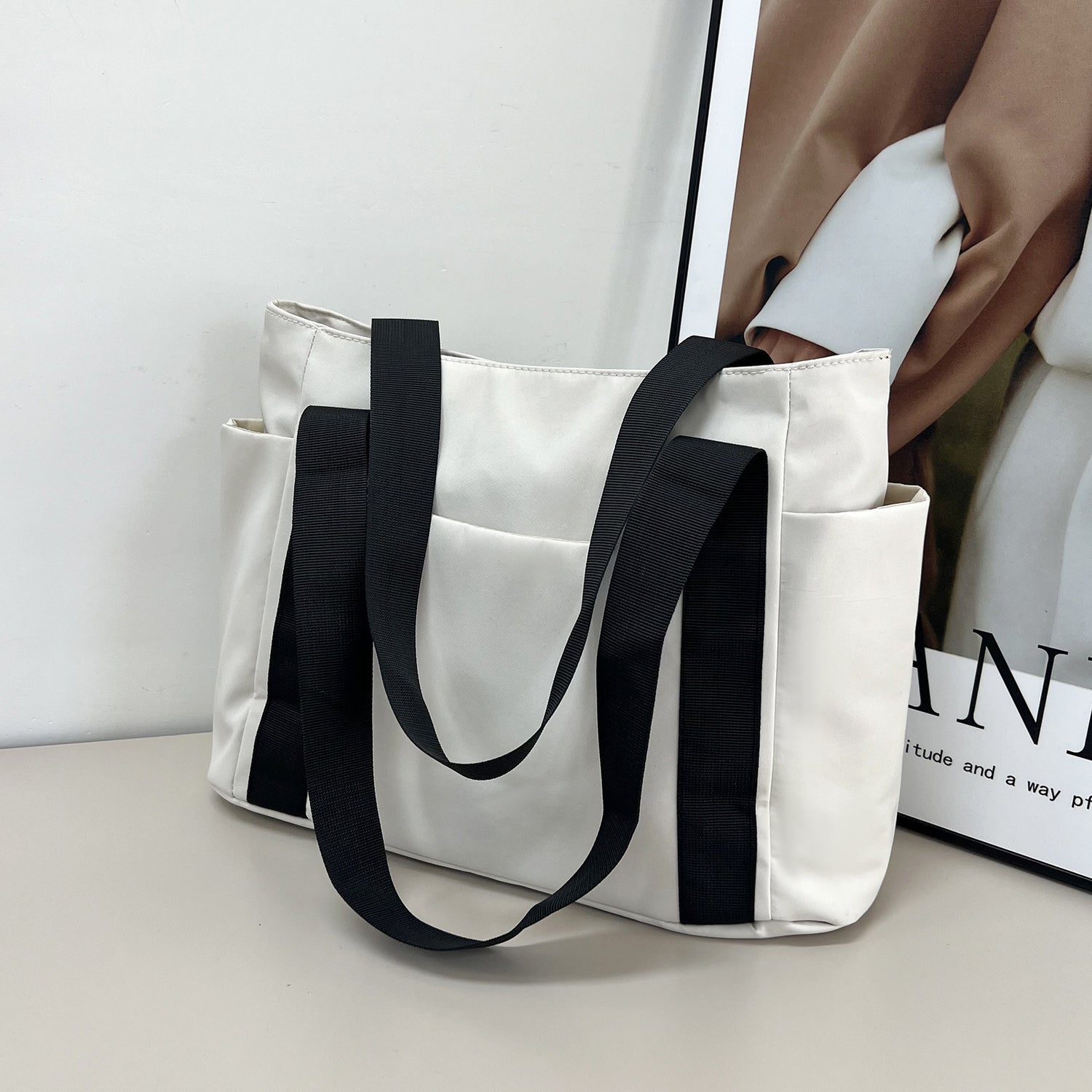 Neue japanische Stil einfarbige Einkaufstasche Umhängetasche Casual Einfache Canvas Handtasche